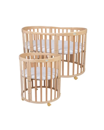 Ovale 7-in-1 babybed met matras - Natuurlijk | Waldin