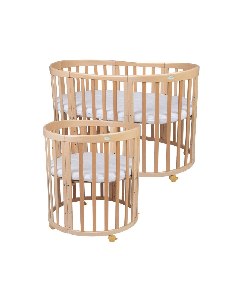 Ovale 7-in-1 babybed met matras - Natuurlijk | Waldin Ovale 7-in-1 babybed met matras - Natuurlijk | Waldin