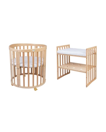 Ovale 7-in-1 babybed met matras - Natuurlijk | Waldin