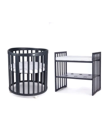 Ovale 7-in-1 babybed met matras - Grafiet