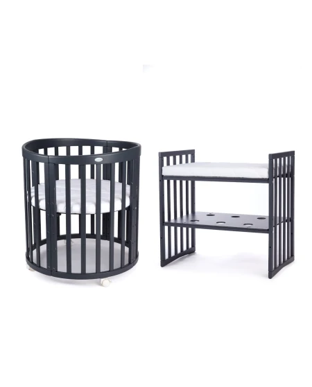 Ovale 7-in-1 babybed met matras - Grafiet | Waldin