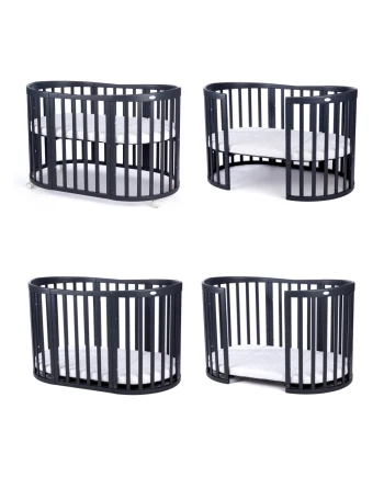 Ovale 7-in-1 babybed met matras - Grafiet