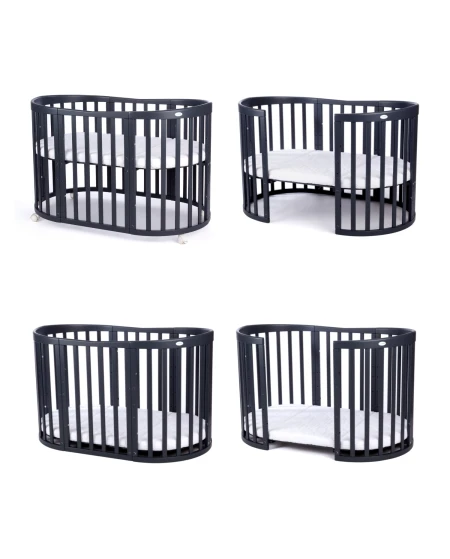 Ovale 7-in-1 babybed met matras - Grafiet | Waldin