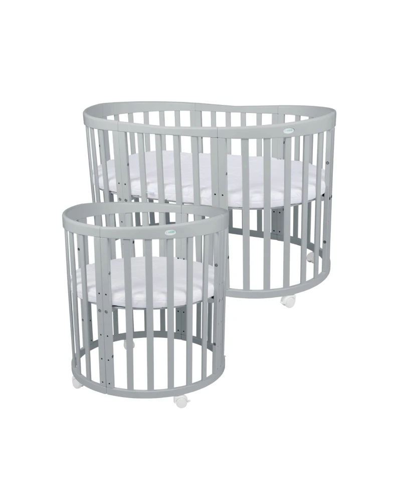 Ovale 7-in-1 babybed met matras - Grijs | Waldin® Ovale 7-in-1 babybed met matras - Grijs | Waldin®