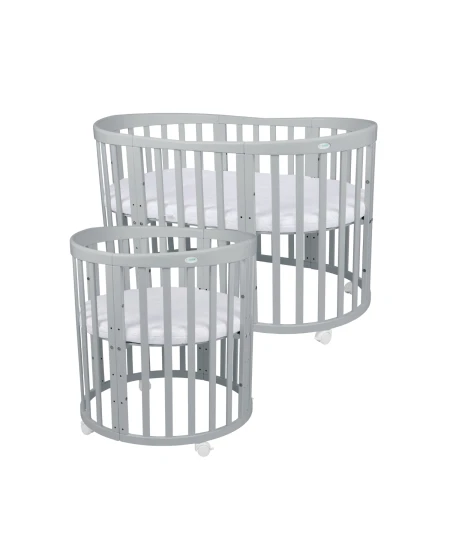 Ovale 7-in-1 babybed met matras - Grijs | Waldin®