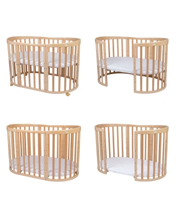 Ovale 7-in-1 babybed met matras - Natuurlijk | Waldin