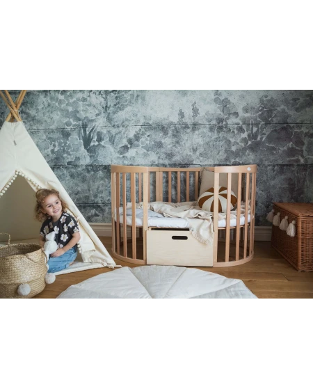 Ovale 7-in-1 babybed met matras - Natuurlijk | Waldin