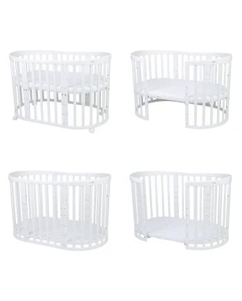 Ovale 7-in-1 babybed met matras - Wit | Waldin®
