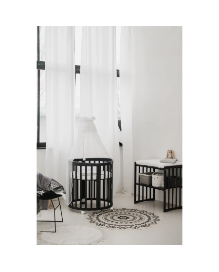 Ovale 7-in-1 babybed met matras - Grafiet | Waldin