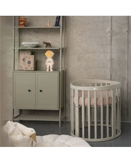 Ovale 7-in-1 babybed met matras - Olijfgroen | Waldin