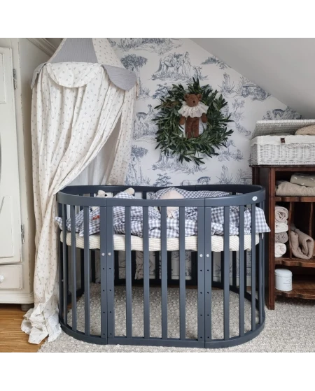 Ovale 7-in-1 babybed met matras - Grafiet | Waldin