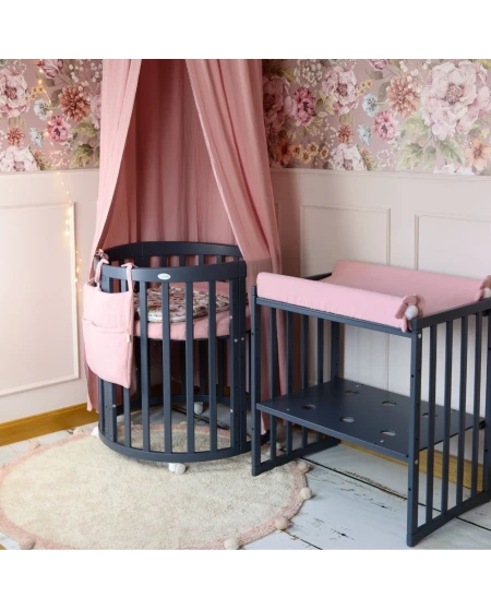 Ovale 7-in-1 babybed met matras - Grafiet | Waldin