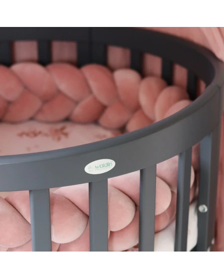 Ovale 7-in-1 babybed met matras - Grafiet | Waldin