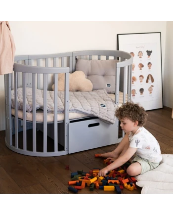 Ovale 7-in-1 babybed met matras - Grijs | Waldin®