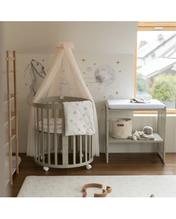 Ovale 7-in-1 babybed met matras - Olijfgroen | Waldin