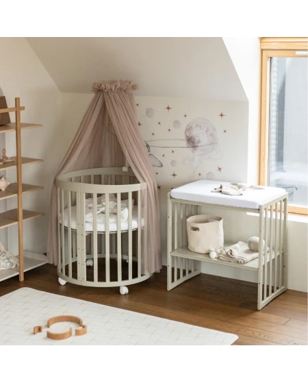 Ovale 7-in-1 babybed met matras - Olijfgroen | Waldin
