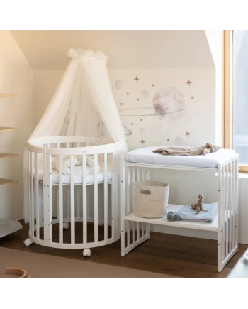Ovale 7-in-1 babybed met matras - Wit | Waldin®