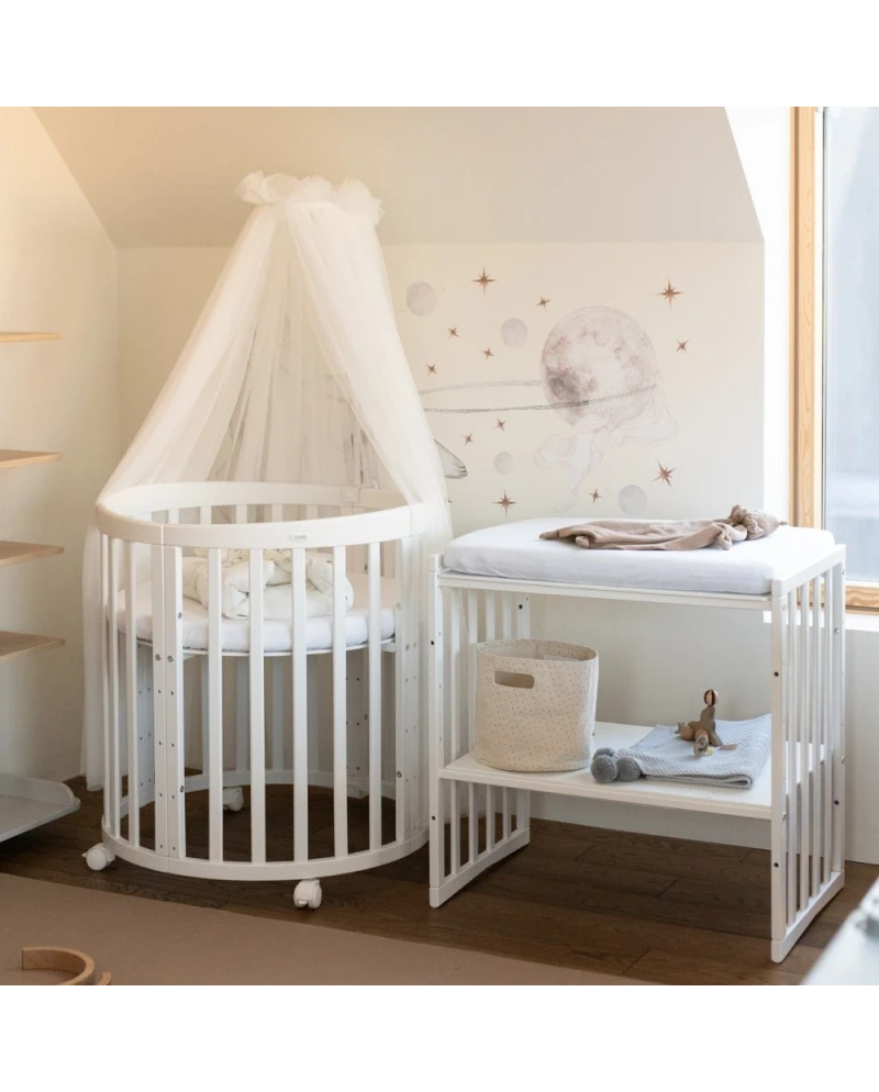 Owalne, drewniane łóżeczko 7w1 Waldin® Owalne, drewniane łóżeczko 7w1 Waldin®