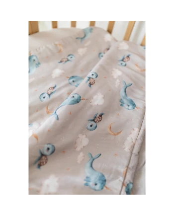 Bamboe baby kussen 60x40 – Walvissen | Waldin