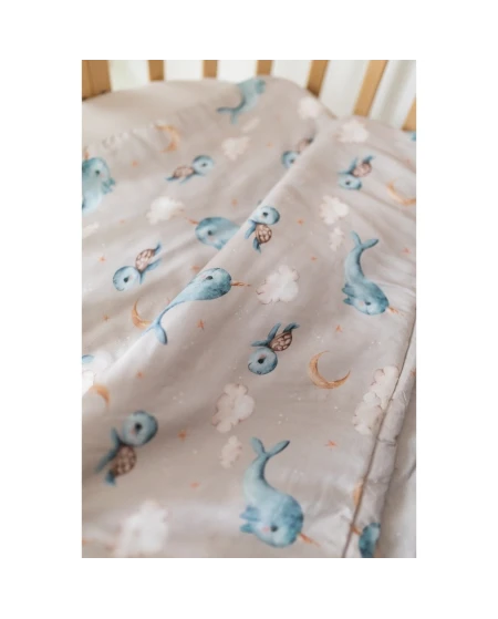 Bamboe baby kussen 60x40 – Walvissen | Waldin