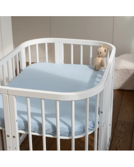 Hoeslaken van katoen 93x65 voor 5in1 Babybed - Blauw | Waldin