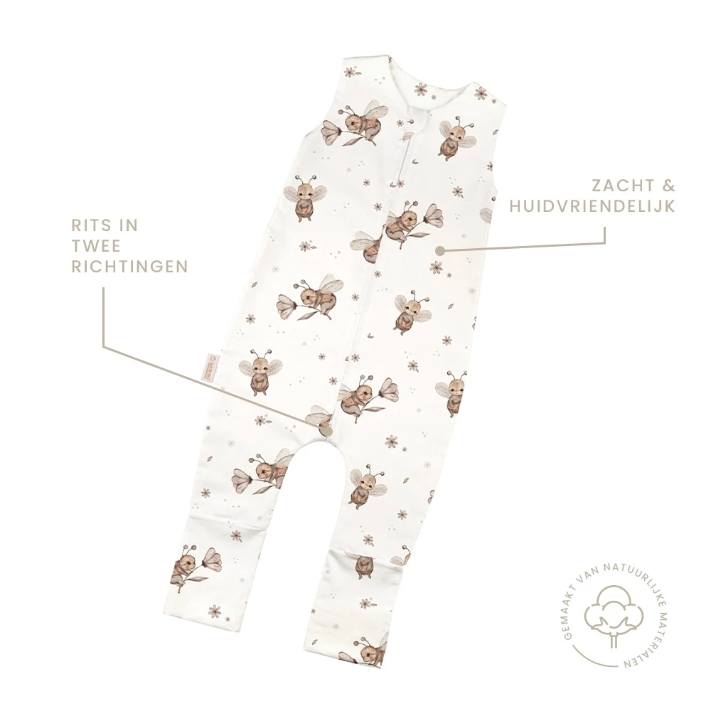 Slaapzak-met-beentjes-Zomer-0.5-TOG-Bijen-Wit-1-2-jaar-kenmerken