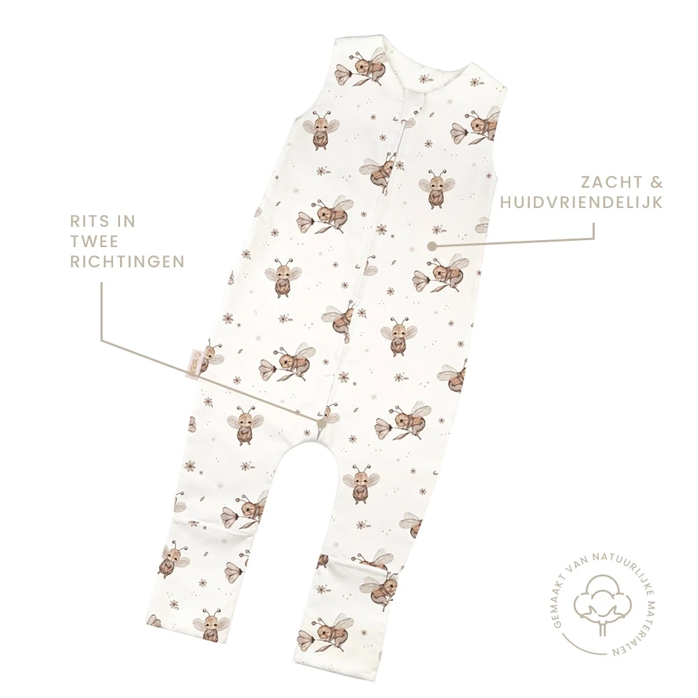 Slaapzak-met-beentjes-Zomer-0.5-TOG-Bijen-Wit-3-4-jaar-kenmerken