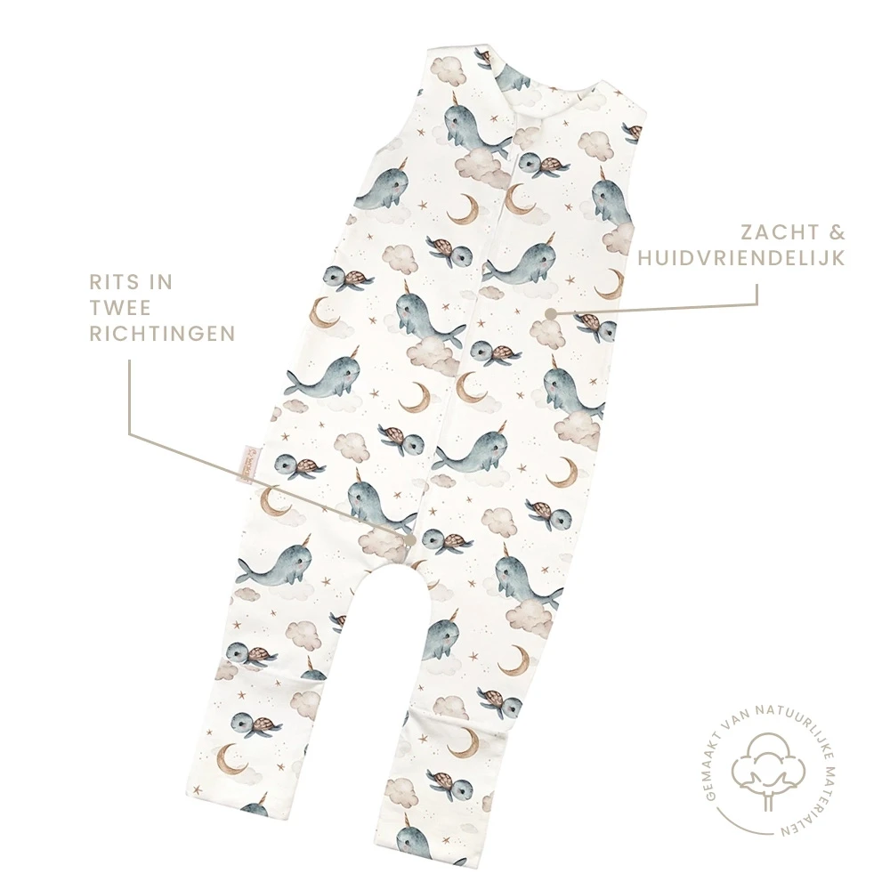 Slaapzak-met-beentjes-Zomer-0.5-TOG-Walvissen-Wit-3-4-jaar-kenmerken
