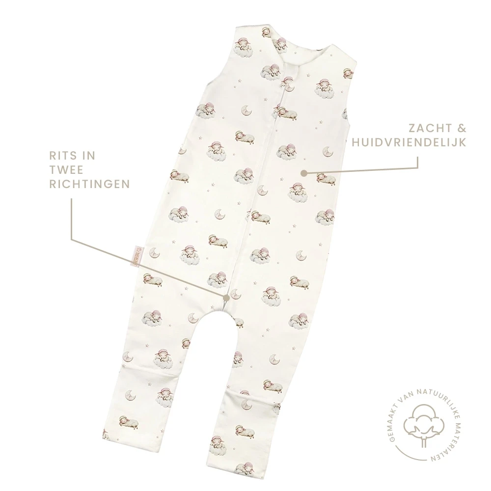 Slaapzak-met-beentjes-Zomer-0.5-TOG-Slaapliedje-Champagnekleur-3-4-jaar-kenmerken